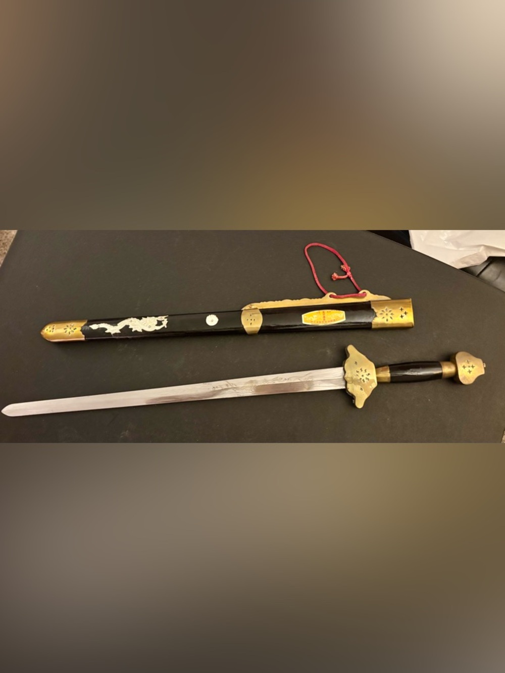 Black & Gold Decorative Sword with Etched Blade (Hong Kong)